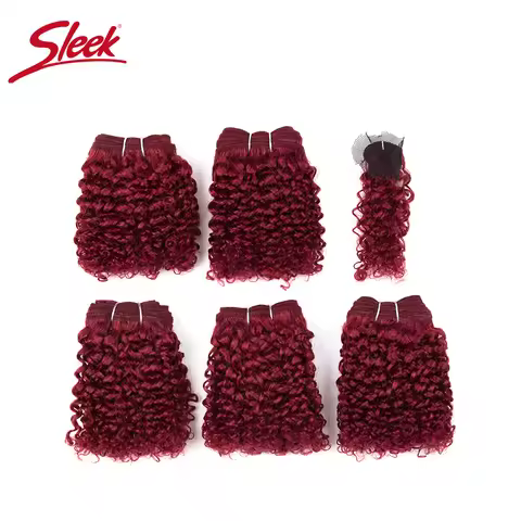 Sleek Double Drawn 30# Red Burgundy 99J Color Short Indian Kinky Curly Bundles With Clocure Cheap 5 