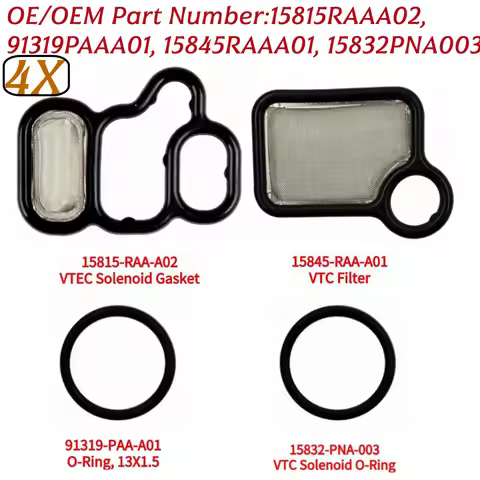 4Pcs/Set VTEC Solenoid Spool Valve Gasket Kit For 03-07 Motorbike Civic Element 15815-RAA-A02, 91319