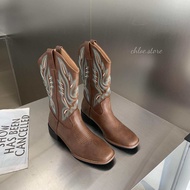 chloe.store BROWN COWBOY BOOTS บูทคาวบอยสีน้ำตาล 36-40