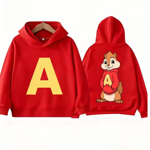 Cartoon Kid Boy Hoodie Alvin and The Chipmunks Green and Red Children's Hoodies Movie Promotion Anim