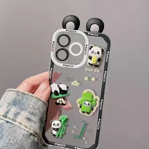 Cute 3D Panda Ears Phone Case for Realme C53 C55 C67 C33 C30 C35 C51 C21Y C25Y 7i 8i 9i 9 10 12 Pro 