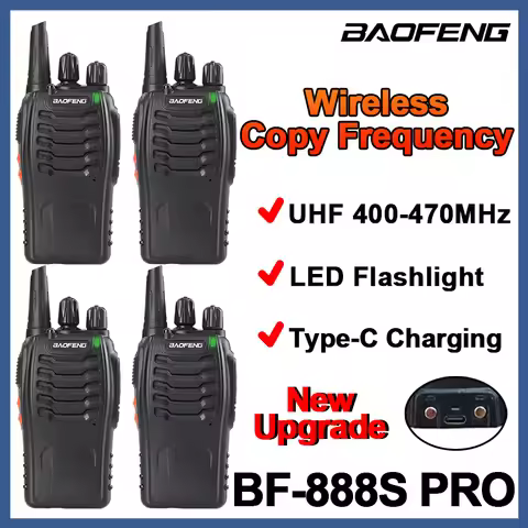 2/4PCS Baofeng BF-888S Pro Walkie Talkie Wireless Copy Frequency Type-C Charging UHF Long Range Ham 