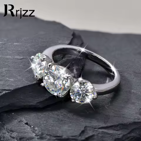 Rrjzz Certified Round Cut 4CT 3 Stone Moissanite Engagement Ring D Color VVS1 Lab Created Imitation 