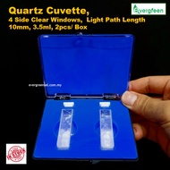 Quartz Cuvette, 4 Side Clear Windows,  Light Path Length 10mm, 3.5ml, 2pcs/ Box