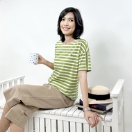 PORTLAND เสื้อยืดแขนสั้นลายทาง สีเขียว / Short Sleeves Striped Tee with Detail (Green)