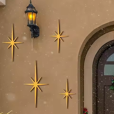 4-piece Metal Star-shaped Wall Decorations, 8-sided Atomic Star Wall Hanging Pieces,Elegant Wall Dec