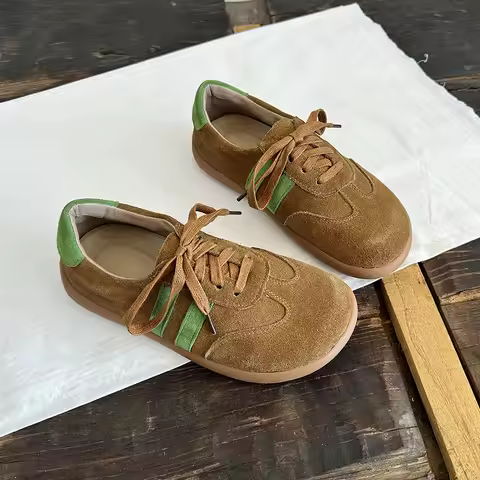 Careaymade-Genuine Leather wide toe women's shoes,Soft soled Color matching training shoes,casual bo