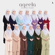 AQEELA - Set Blouse Labuh Belah Depan + Palazzo (Kain Cey)