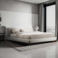 porada侘寂風軟包床意式極簡主臥室1.8米雙人床白色羊羔絨布藝床