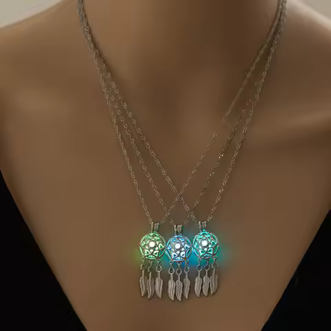 3pcs Luminous Dream Catcher Pendant Necklace Glow-In-The-Dark Charm Choker For Women Blue Blue Yello