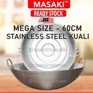 MASAKI Kuali Kenduri 50/60cm with Golden Handle for Gas Stove Stainless Steel Plain Wok Anti Karat