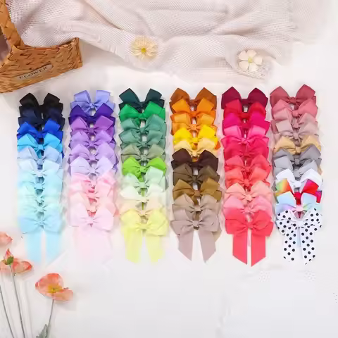 RIBBON BOWS 3.6'' Solid Color Bowknot Hair Clips for Baby Girls Classic Bows Hairpins Barrettes Girl