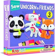 KRAFUN Unicorn Beginner Animal Sewing Kit for Kids Age 7-13 My First Art &amp; Craft, Includes 3 Stuffed Animal Dolls Panda, Fox, Instructions &amp; Plush Felt Materials for Learn to Sew, Embroidery