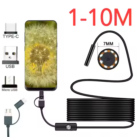 1-10m Endoscope Camera Scope Cam Phone Android Type C USB 7MM Waterproof Borescope for Car Lenses In