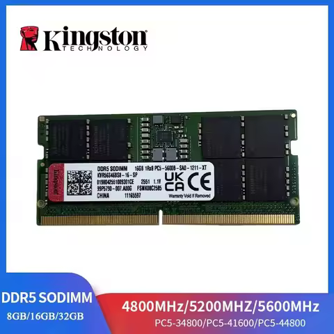 Kingston Laptop RAM DDR5 1.1V 32GB 16GB 5600MHz 262Pin SODIMM PC5-44800 Non-ECC Unbuffered DDR5 Note