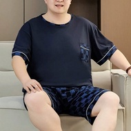 ชุดเสื้อยืดแขนสั้นปะชิ้นและกางเกงขาสั้นลายสก็อตชุดชุดนอน 2 ชิ้น สำหรับผู้ชายไซส์ใหญ่