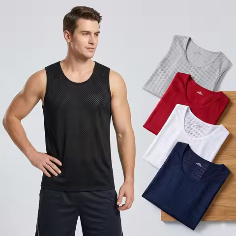 New Men's Ice Silk Tank Top Tight Mesh Sleeveless Top Summer Sleeveless Tank Top Men's Fitness Tight