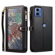 全城熱賣 - 適用於Motorola Moto G04 / G24 ESEBLE 星曜系列 掛繩拉鏈包RFID防盜刷手機皮套（黑色）