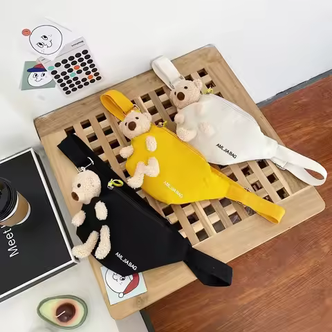 Kids New Fashion Canvas Waist Bags Letter Bear Large Capacity Designer Crossbody Belt Bags Banana Hi