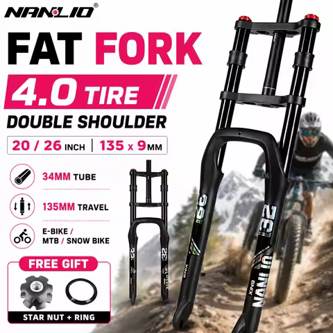 NANLIO Fat Bike Air Suspension Fork 20 26 Inch 4.0-5.0 Tire Double Crown MTB E-Bike Fork 135mm Trave