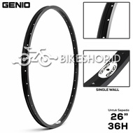 26" Bicycle Rims Single Wall Alloy Rims for 26-inch Black 36H GENIO Bikes| High Quality