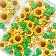80 Pcs Bee Sunflowers Slime Charms, Cute Green Leaves Resin Charm, Bulk Mixed Phone Case Flatback De