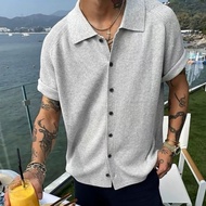 [20ss _ Select] Knitted Short-Sleeved Shirt cleanfit boxy Short Fitted Blouse Y2K Wear