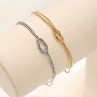 [Boutique1] 1Pair Couple Knot Snake Chain Handmade Knot Bracelet Gold Silver Color Valentine's Day J