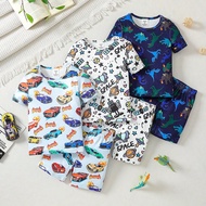 Bộ đồ ngủ 3 món/bộ vừa vặn cho bé trai, họa tiết xe hơi hoạt hình, khủng long dễ thương và hành tinh