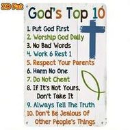 2D Flat 10 Commandments Wooden Wall Art Sign - 5.9 X 7.87 Inches, Rustic Wood Board Design With Colo