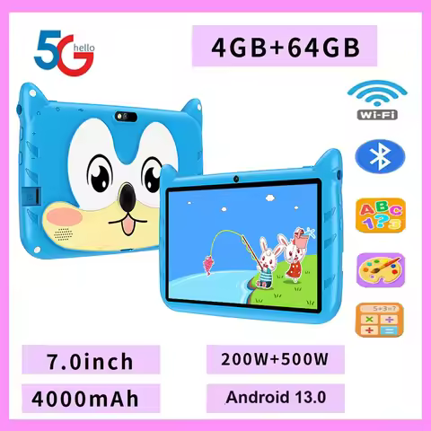 New 7 Inch Cartoon Pattern Kids Tablets Quad Core 4GB+64GB ROM Bluetooth 5G WiFi Learning Education