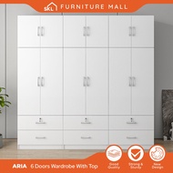 SKL Furniture ARIA 7.5X8FT Wardrobe With Top  / Drawers / 6 Doors Wardrobe With Top / Almari Baju