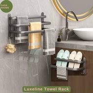 [SG Stock] Luxeline Towel Rack Holder Bathroom No-Drill Toilet Accessories Storage Adhesive Wall Hooks Bar Aluminium