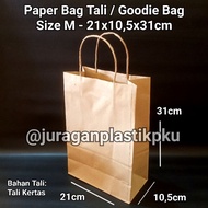 Paper Bag + Strap M 21x10.5x31 cm Medium Brown Goodie Bag Plain Kraft Souvenir Paper Bag 21 x 10 x 3