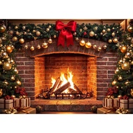 7x5ft Christmas Fireplace Photography Background Vintage Brick Fireplace Backdrop Merry Christmas Tr