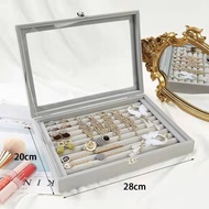 F1MY Velvet Rings Box Jewelry Display Case Storage Organizer Ring Earrings Box Dustproof Transparent