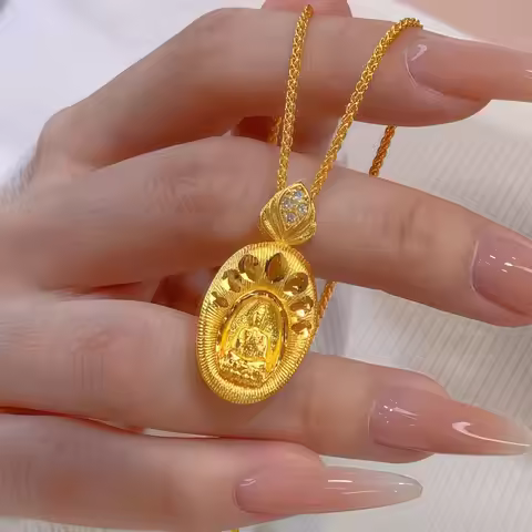 Luxury 24K 9999 Pure Gold real gold Hollow Zen Buddha Diamond Pendant Necklace Women's Clavicle Chai