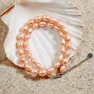 天然粉色米型珍珠項鍊 6–7mm 銀色延長鏈 溫柔甜美 情人節禮物