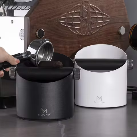 MUVNA Espresso Stainless Steel Knock Box, Coffee Grounds Knock Box with Removable Knocking Rod Shock