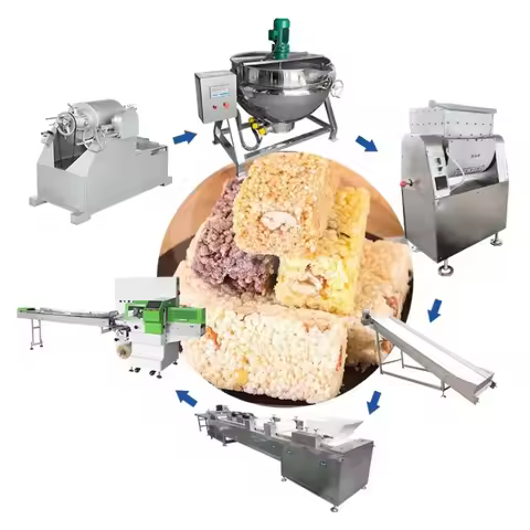 Full Automatic Rice Krispie Treat Puffed Rice Cake Machine Protein Cereal Bar Production Line