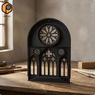 [prettyia] Gothic Window Panel Miniature Cathedral Facade Pointed Arch Rose White