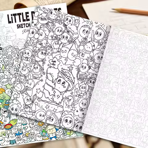 Line Drawing and Doodling Sketchbook, Various Patterns, Doodle Line Art Coloring Book, Adult Stress-