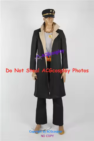 Black suit Stardust Crusaders Jotaro Kujo Cosplay Costume acgcosplay Include Hat and Chains Prop Orn