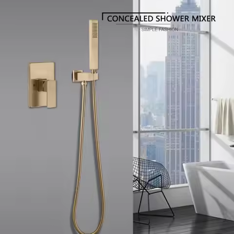 Brass Wall Mounted Bathroom Shower Faucet Set Square Shower Head Mixer Taps Hand Shower Head Brush G