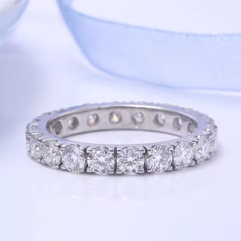 DEF Color VVS Round Cut 2.5MM Lab Grown Diamond Band Ring Full Eternity Ring 10k White Gold for Wome