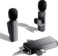 2 Pack Wireless Mini Lavalier Lapel Microphone for iPhone,Android Device(3 in 1) - 65ft Cordless Cli