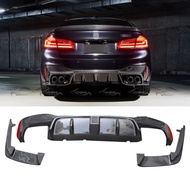 For BMW F90 M5 G30 Carbon Fiber Rear Diffuser Lower Lip with LED Light + Side Splitters Car Styling