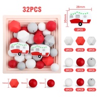 【Fashionable New Arrival】 32 Pcs Silicone Beads Cartoon Car Shape Teething Beads Set Combination Pac