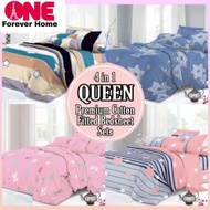4 in 1 Queen Size Premium Cotton Fitted Bedsheet Sets / Cadar Bedsheet Queen Bergetah