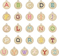 52pcs Colorful Initial Letter Charms Gold Round A-Z Charms for Key Chains Bracelets Earrings Jewelry
